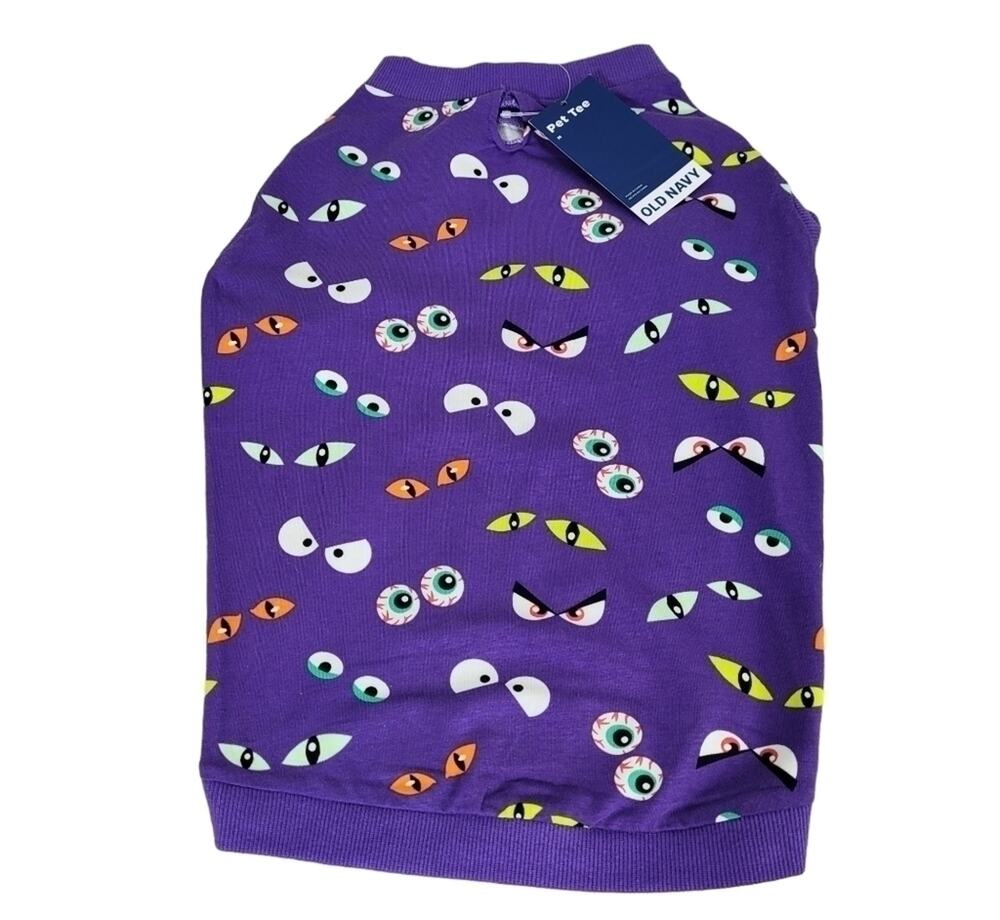 Old Navy SZ M Purple Halloween Pet T Shirt PJ's Monster Eyes NEW Leash Hole
